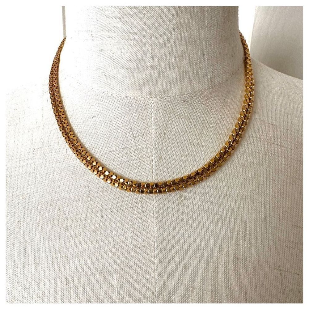 Crown Trifari vintage long gold tone chain necklace